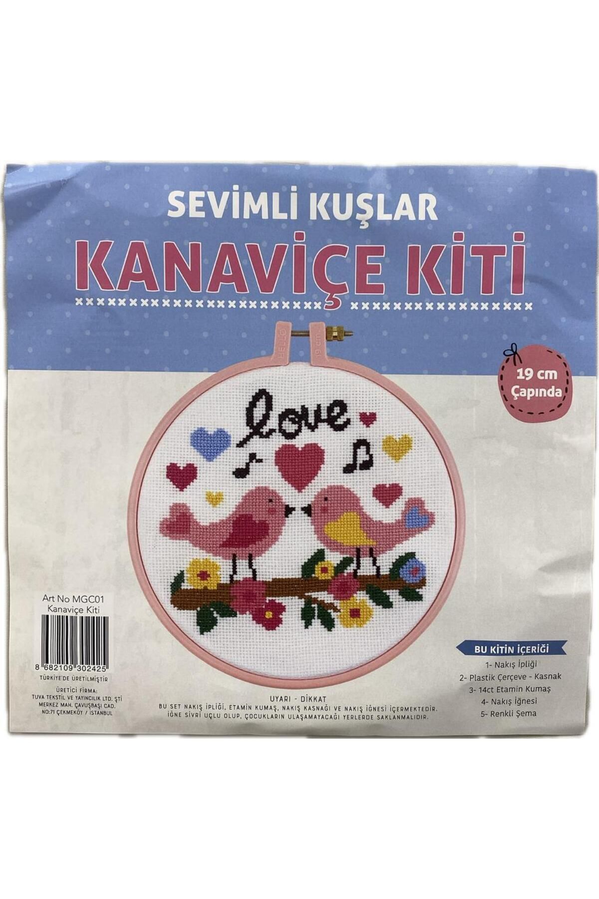 Kanaviçe Kit Nakış Seti SEVİMLİ KUŞLAR Plastik Kasnaklı 19Cm