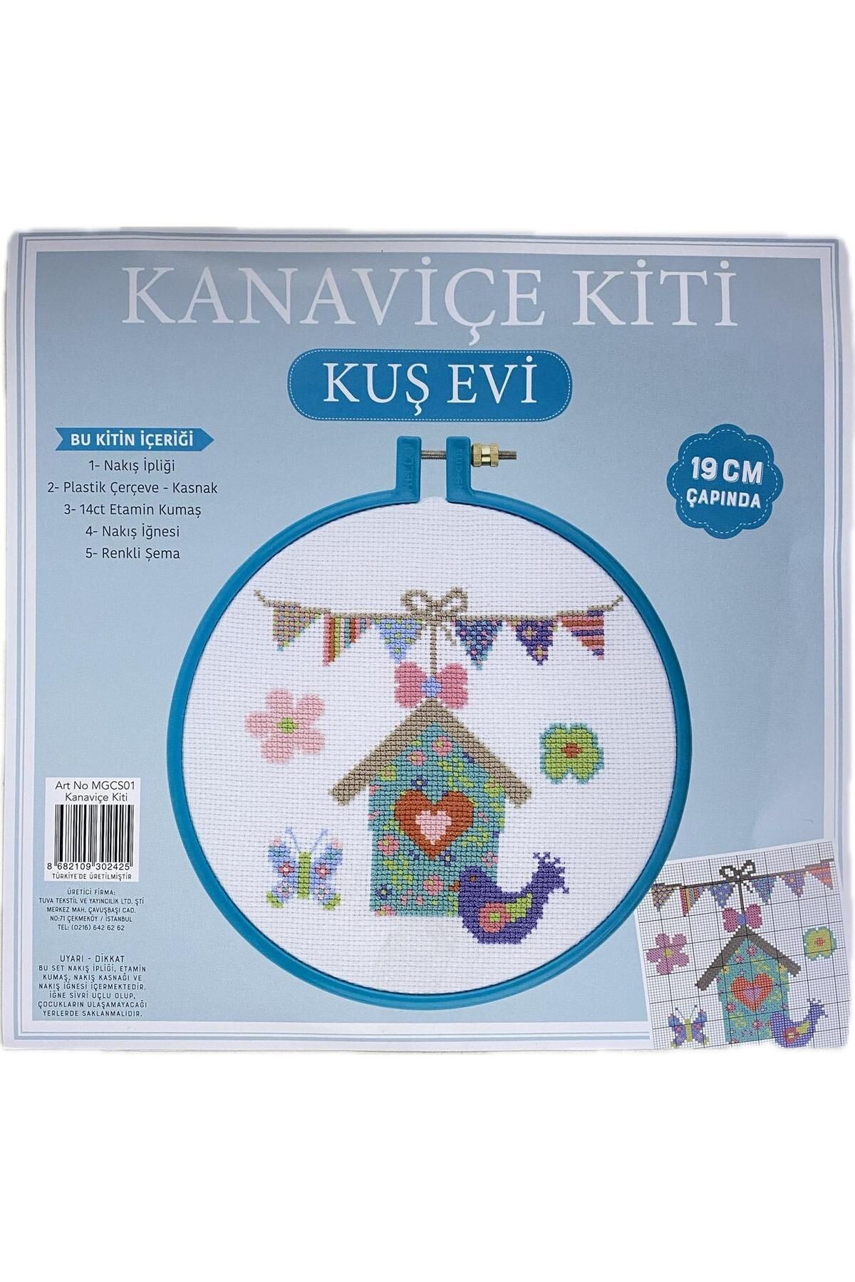 Kanaviçe Nakış Kiti Kuş Evi 19 Cm Turkuaz Mavi Kasnak Tüm Malzemeleri İle